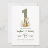 Invitation Girafe Vert mignonne 1ère fête d'anniversaire (Devant)