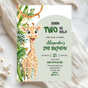 Invitation Girafe verte née deux anniversaire sauvage Safari 