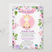 Invitation Girafe violet rose mignonne Baby shower Floral (Devant)