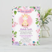 Invitation Girafe violet rose mignonne Baby shower Floral (Debout devant)