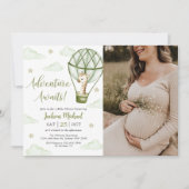 Invitation Giraffe Air chaud Balloon vert Baby shower photo (Devant)