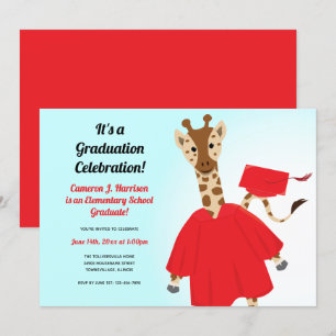 Invitation Giraffe Animal Rouge Noir Bleu Enfant Graduation