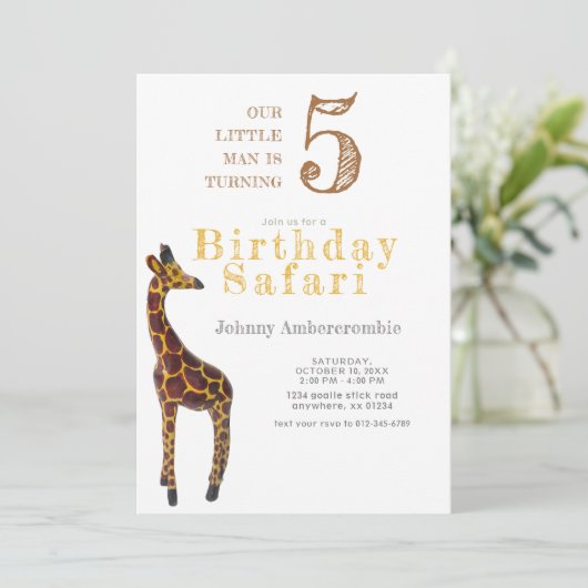 Invitation Giraffe Anniversaire Safari pour garçon (Debout devant)