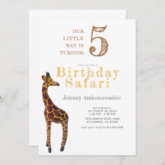 Invitation Giraffe Anniversaire Safari pour garçon (Devant / Derrière)