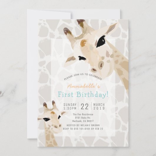 Invitation Giraffe Aquarelle Greige 1er anniversaire (Devant)