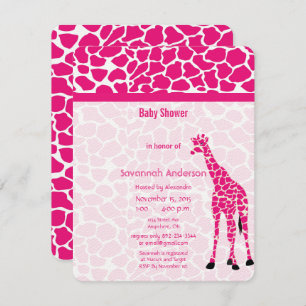 Invitation Giraffe Baby Girl PINK Baby shower Motif moderne