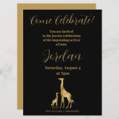 Invitation Giraffe Baby shower à thème Noir et or (Devant / Derrière)