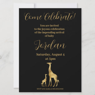 Invitation Giraffe Baby shower à thème Noir et or