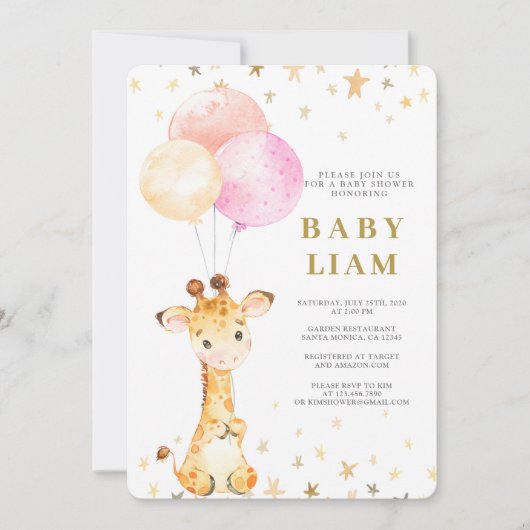 Invitation Giraffe Baby shower fille (Devant)