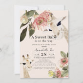 Invitation Giraffe Baby shower Floral Rose fille (Devant)