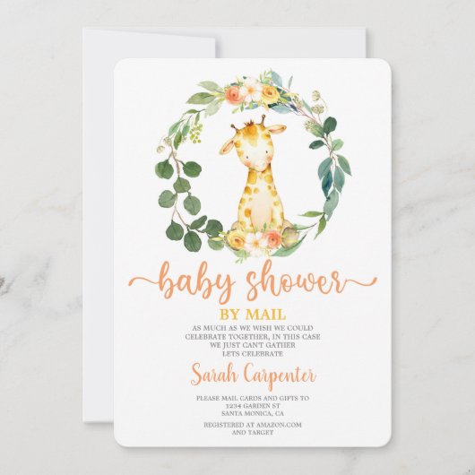 Invitation Giraffe Baby shower par mail girl (Devant)
