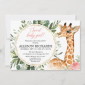 Invitation Giraffe baby shower, Sweet bébé fille thème jungle (Devant)