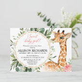 Invitation Giraffe baby shower, Sweet bébé fille thème jungle (Debout devant)