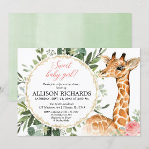 Invitation Giraffe baby shower, Sweet bébé fille thème jungle