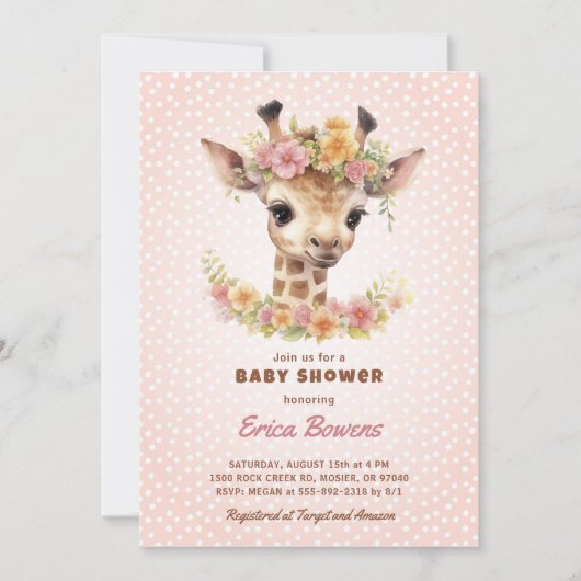 Invitation Giraffe Baby shower Wild One en chemin Safari (Devant)