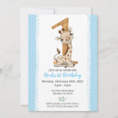 Invitation Giraffe Bébé Bleu 1er anniversaire (Devant)