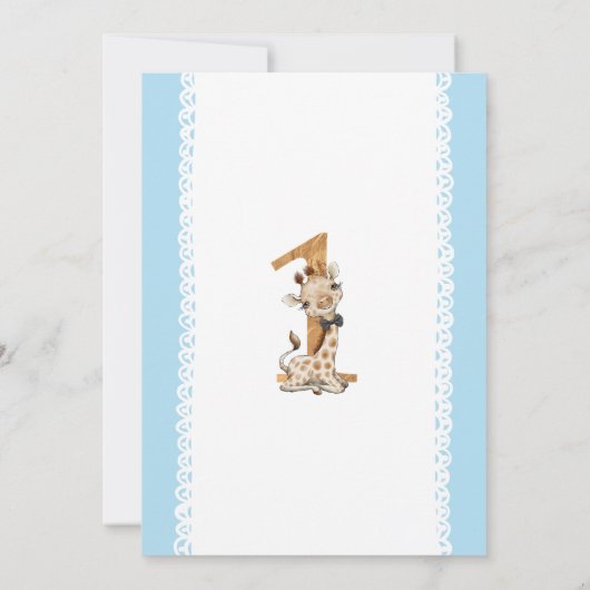 Invitation Giraffe Bébé Bleu 1er anniversaire (Dos)