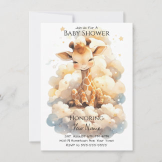 Invitation Giraffe Bébé Dans Baby shower Nuages