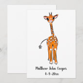 Invitation Giraffe Bébé mignonne, animaux de safari (Devant / Derrière)