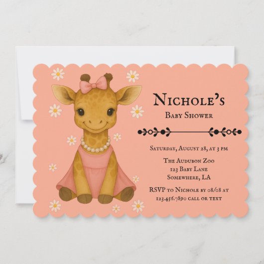 Invitation Giraffe bébé mignonne en Baby shower fille rose (Devant)