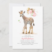 Invitation Giraffe Bébé rose Brown or Baby shower vert (Devant)