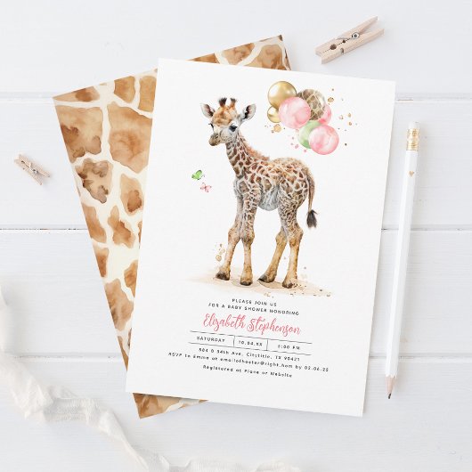 Invitation Giraffe Bébé rose Brown or Baby shower vert