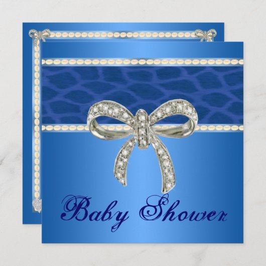 Invitation Giraffe bleue Baby shower en diamant Bow Invitatio (Devant / Derrière)