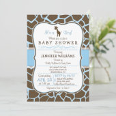 Invitation Giraffe bleue Imprimer Baby shower garçon Invitati (Debout devant)