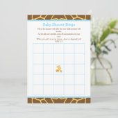 Invitation Giraffe Blue Boy Baby shower Bingo (Debout devant)