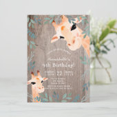Invitation Giraffe Bois rustique Verdure Anniversaire (Debout devant)