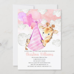 Invitation Giraffe Cub Baby Girl Baby shower Cute Rose