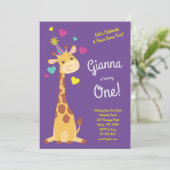 Invitation Giraffe Cute Kids 1ère fête d'anniversaire Filles (Debout devant)