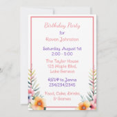 Invitation Giraffe de bébé en fleurs Fête d'anniversaire de f (Dos)