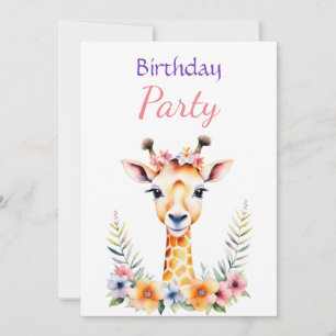 Invitation Giraffe de bébé en fleurs Fête d'anniversaire de f
