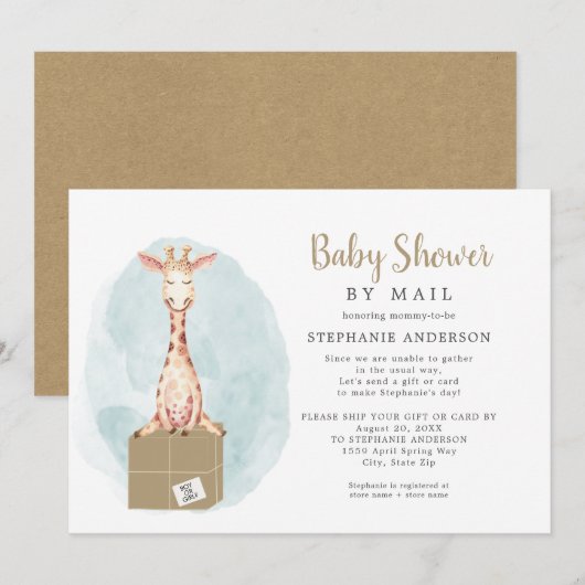 Invitation Giraffe de genre neutre Baby shower par courrier (Devant / Derrière)