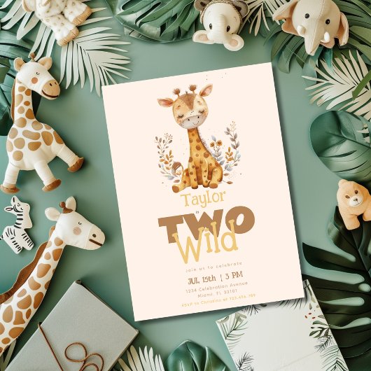 Invitation Giraffe Deux animaux sauvages Safari 2e anniversai