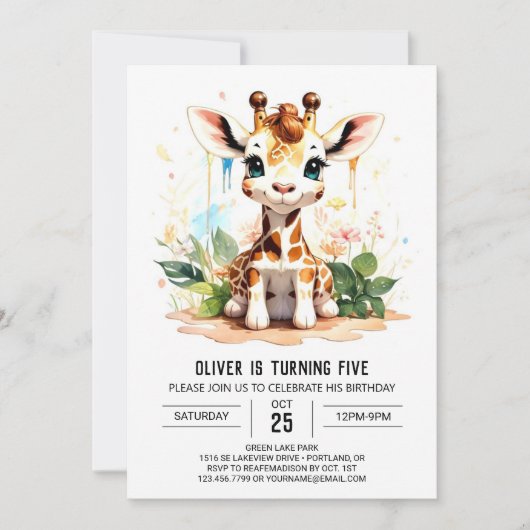 Invitation Giraffe Dreams Cute Safari Anniversaire (Devant)