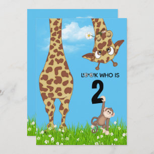 Invitation Giraffe du 2e anniversaire en herbe