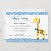 Invitation Giraffe en Baby shower bleu Bow pour garçon (Devant)