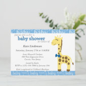 Invitation Giraffe en Baby shower bleu Bow pour garçon (Debout devant)