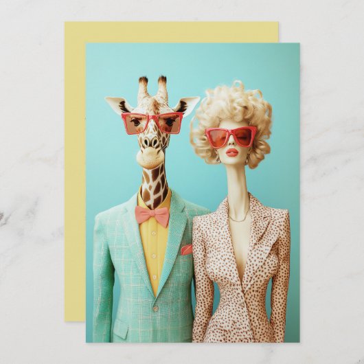 Invitation Giraffe et femme élégante (Devant / Derrière)