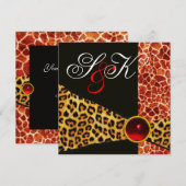 INVITATION GIRAFFE ET LÉOPARD RUBAN DE FOURRURE ROUGE RUBIS G (Devant / Derrière)