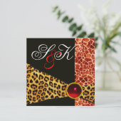 INVITATION GIRAFFE ET LÉOPARD RUBAN EN FOURRURE ROUGE RUBIS G (Debout devant)