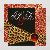 INVITATION GIRAFFE ET LEOPARE FUR RIBBON ROUGE RUBY GEMSTONE (Devant / Derrière)