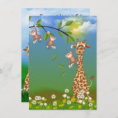 Invitation Giraffe et singe 1er anniversaire de fête Invitati (Devant / Derrière)