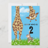Invitation Giraffe et singe du 2e anniversaire en herbe (Devant)