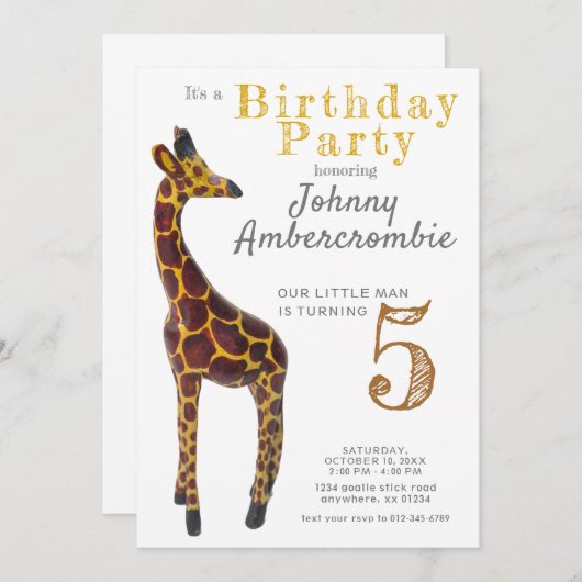Invitation Giraffe fête d'anniversaire pour garçon (Devant / Derrière)