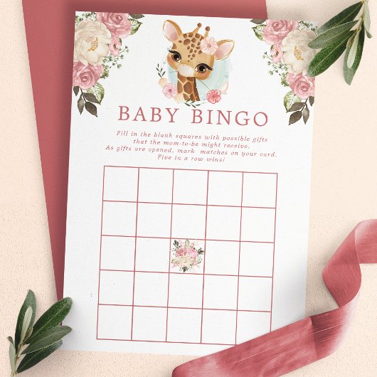 Invitation Giraffe florale Baby shower Bingo Jeu