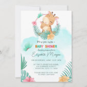 Invitation Giraffe Forêt tropicale thème bleu (Devant)