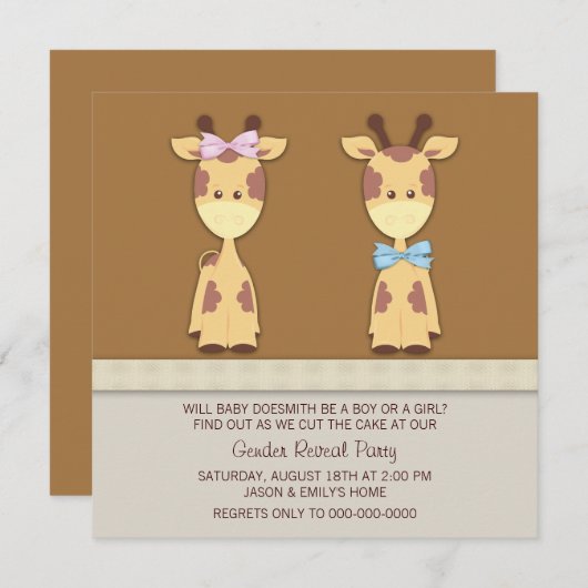 Invitation Giraffe Genre Reveale Party (Devant / Derrière)